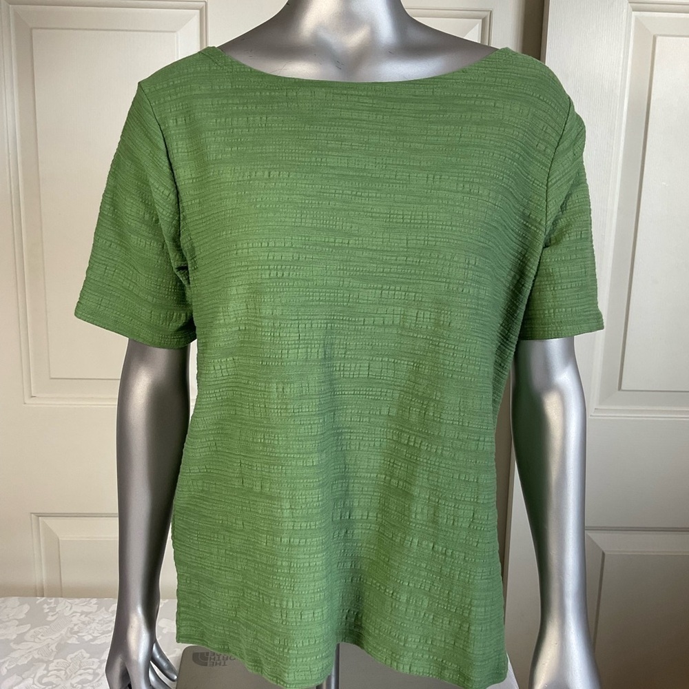 J Crew Women Size Medium Waffle Poly Cotton Short Sleeve Green Blouse